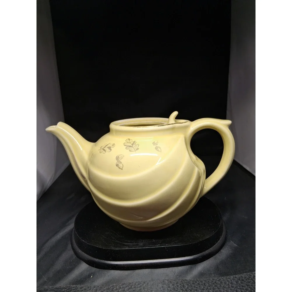 Hall China Vintage Yellow Swirl Teapot 799 Oak Leaf Acorn 6 Cup Made in USA